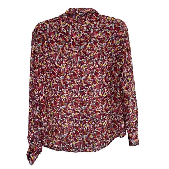 Liz Claiborne Petite Windowpane Print Button Down Blouse - Picture 1 of 9